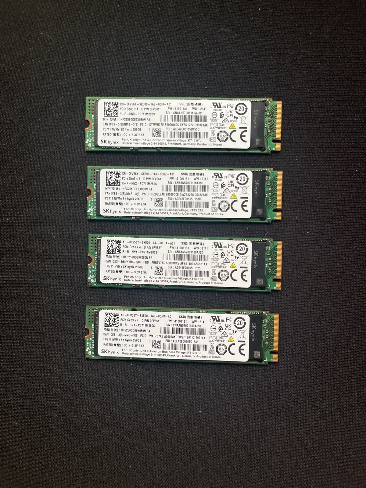 Lot of 4 SK hynix PC711 256GB M.2 2280 NVMe PCIe 3.0 x4 SSD