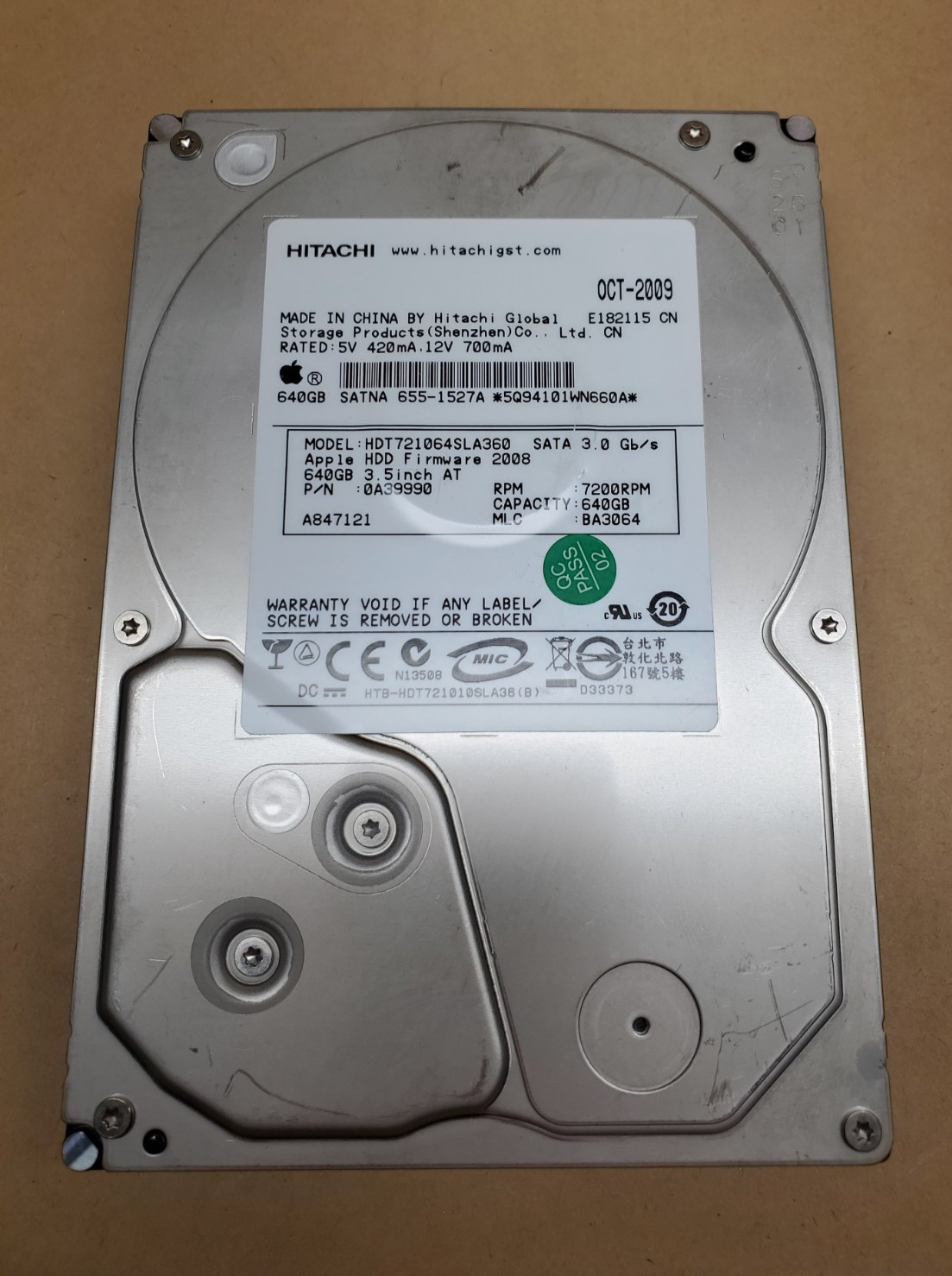640GB Hitachi HDT721064SLA360 SATA 3.5" Apple HDD | Tested