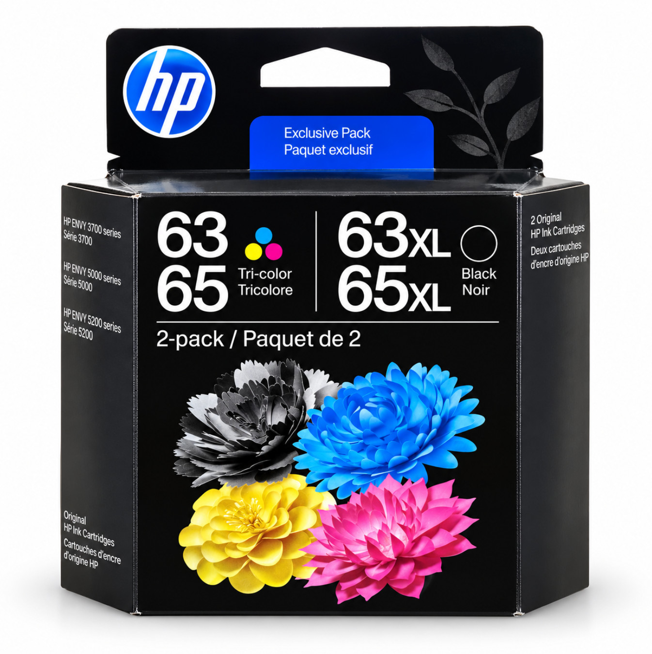 HP 63 65 Tri-Color 63XL 65XL Black Ink Cartridge 2-Pack New Sealed EXP JAN 2028