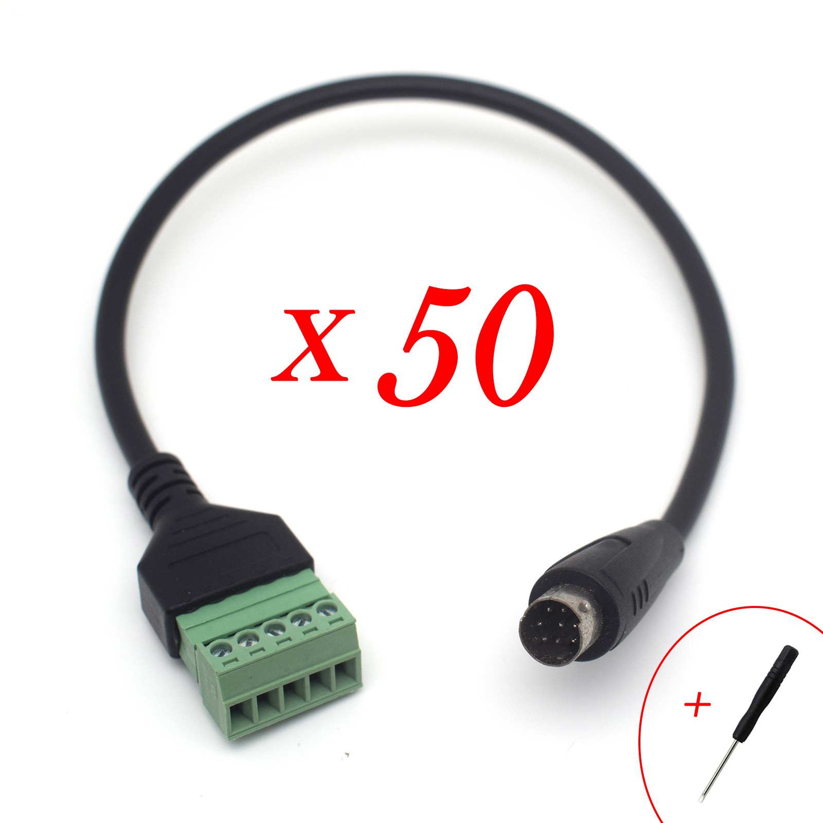 50x 8-Pin Mini DIN Male to 5-Pin Screw Terminal Pluggable DIY PLC Wiring Cable