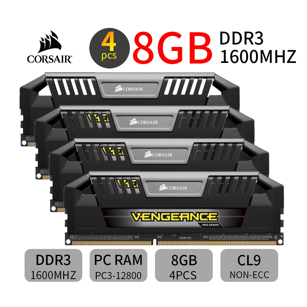 Corsair Pro 32GB kit 4x 8GB DDR3 1600MHz CL9 PC3-12800U Desktop Memory Silver AB