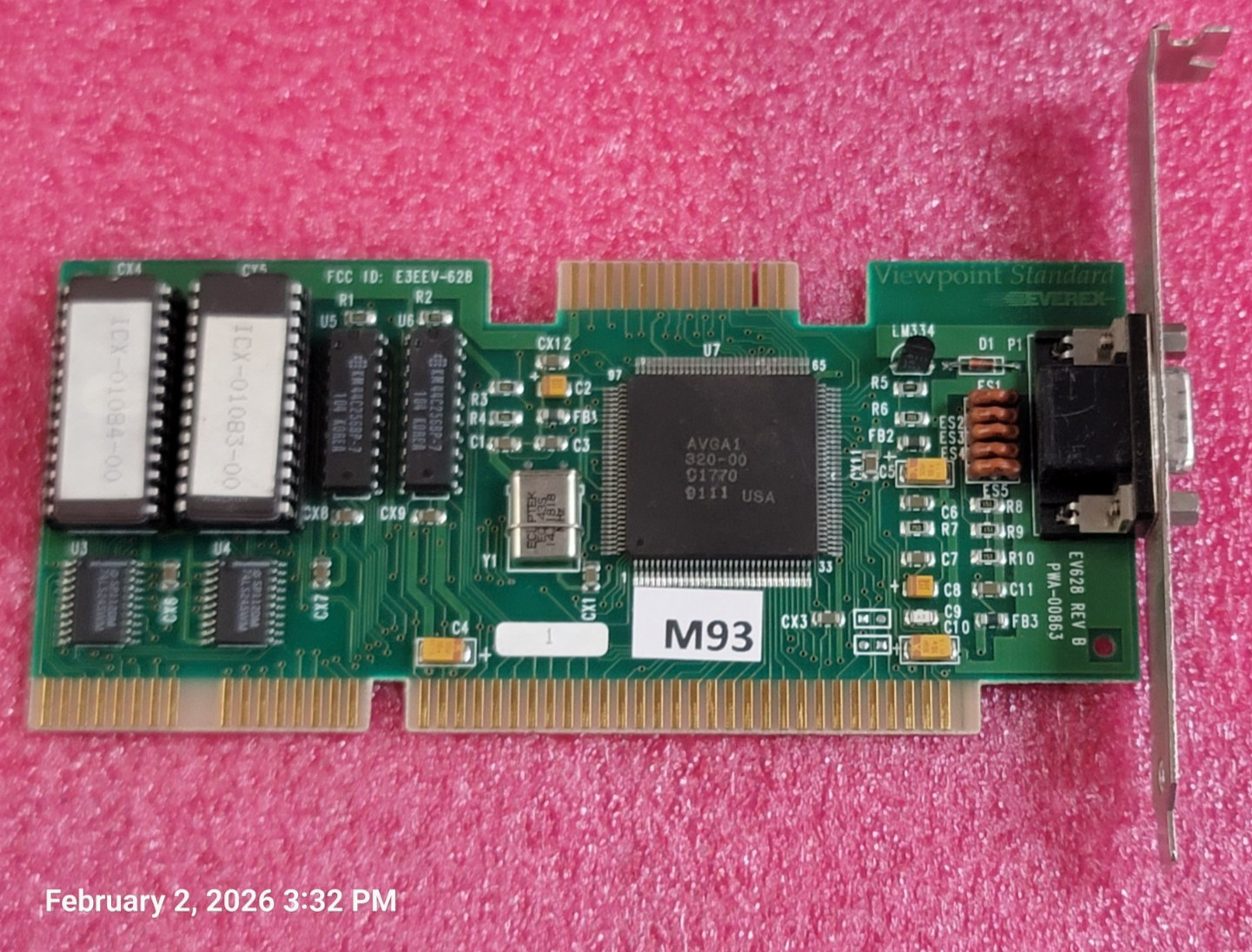 EVEREX EV628 VIEWPOINT AVGA1 256K ISA VGA CARD E3EEV-628 Retro Gaming works #M93