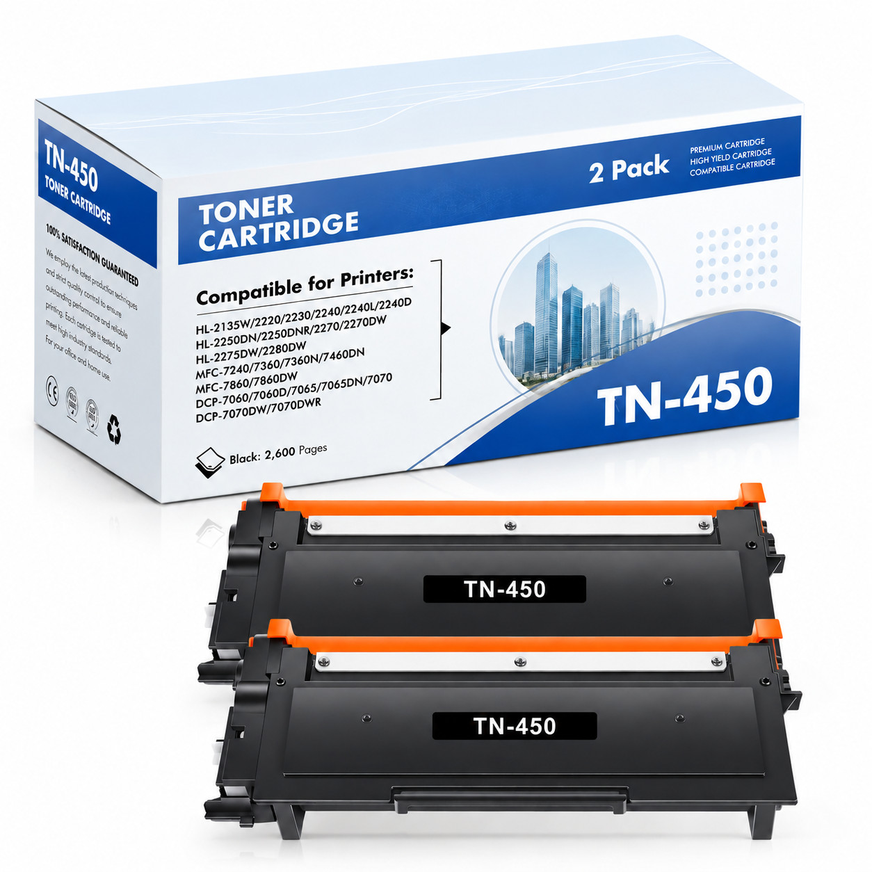 TN450 Toner Black Cartridge 2-Pack Replacement For HL-2270DW/2275DW MFC-7860DW