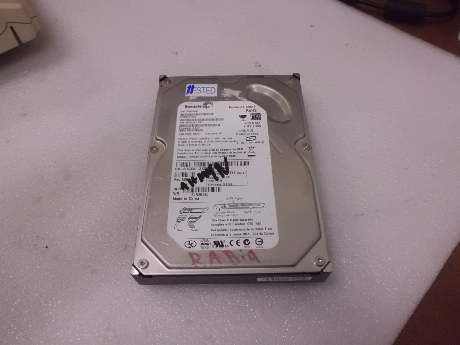 SEAGATE ST3808110AS 9BD131-033 DELL 0DC334 80GB 7.2K RPM SATA HARD DRIVE