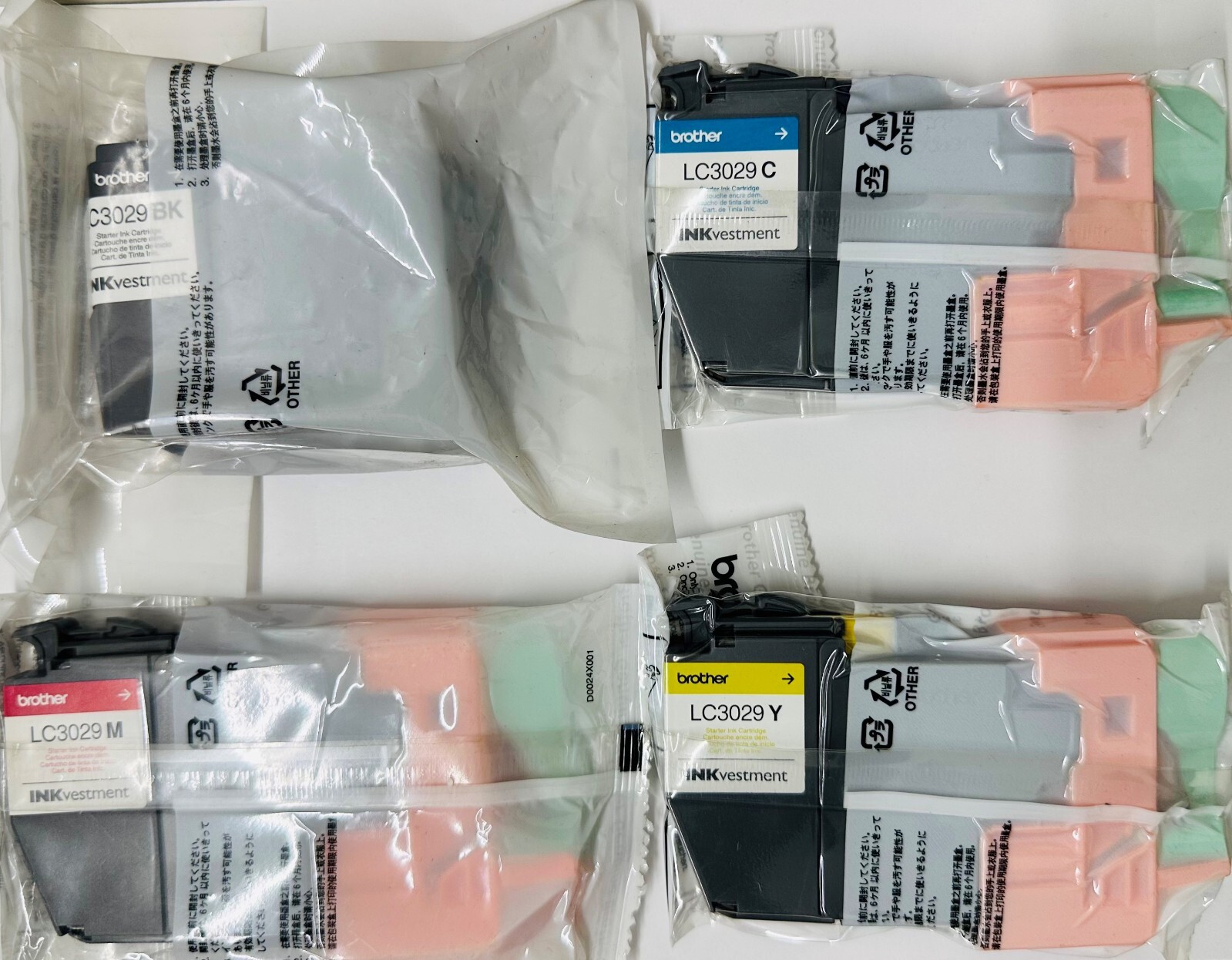 New Genuine Brother LC3029 Black Color 4PK Starter Ink Cartridges