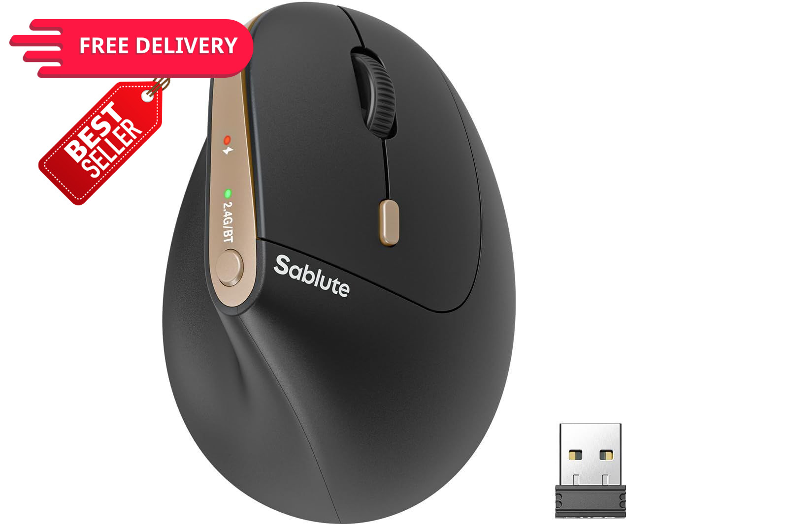 SABLUTE MAM3 Ergonomic Mouse, Wireless Mouse for small，medium, Black