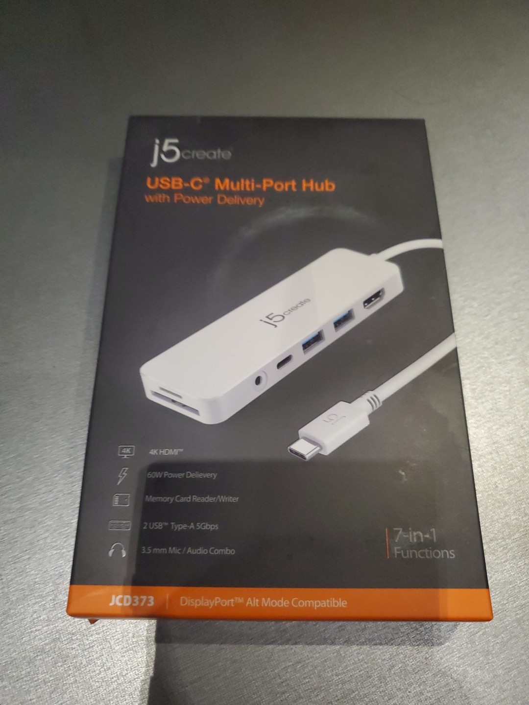 J5 CREATE USB-C MULTI-PORT HUB W/POWER DELIVERY 7 IN 1 FUNCTIONS- NEW # JCD373