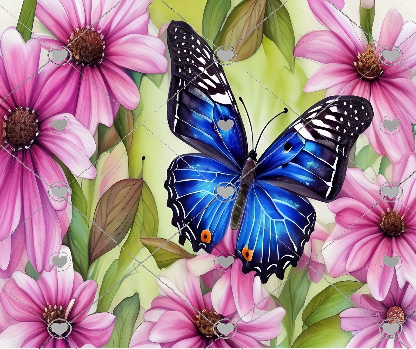 BLUE BUTTERFLY PINK DAISY FLORAL  COMPUTER MOUSE PAD  9 x 7