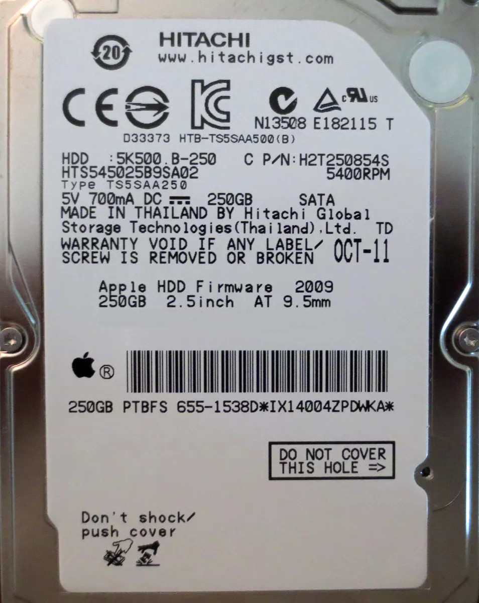 Hitachi HTS545025B9SA02 Apple#655-1538D 2.5" 250gb Sata HDD