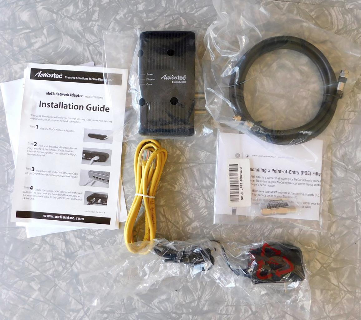 Actiontec ECB2500C Ethernet to Coax MoCA Network Adapter + POE Filter New Sealed