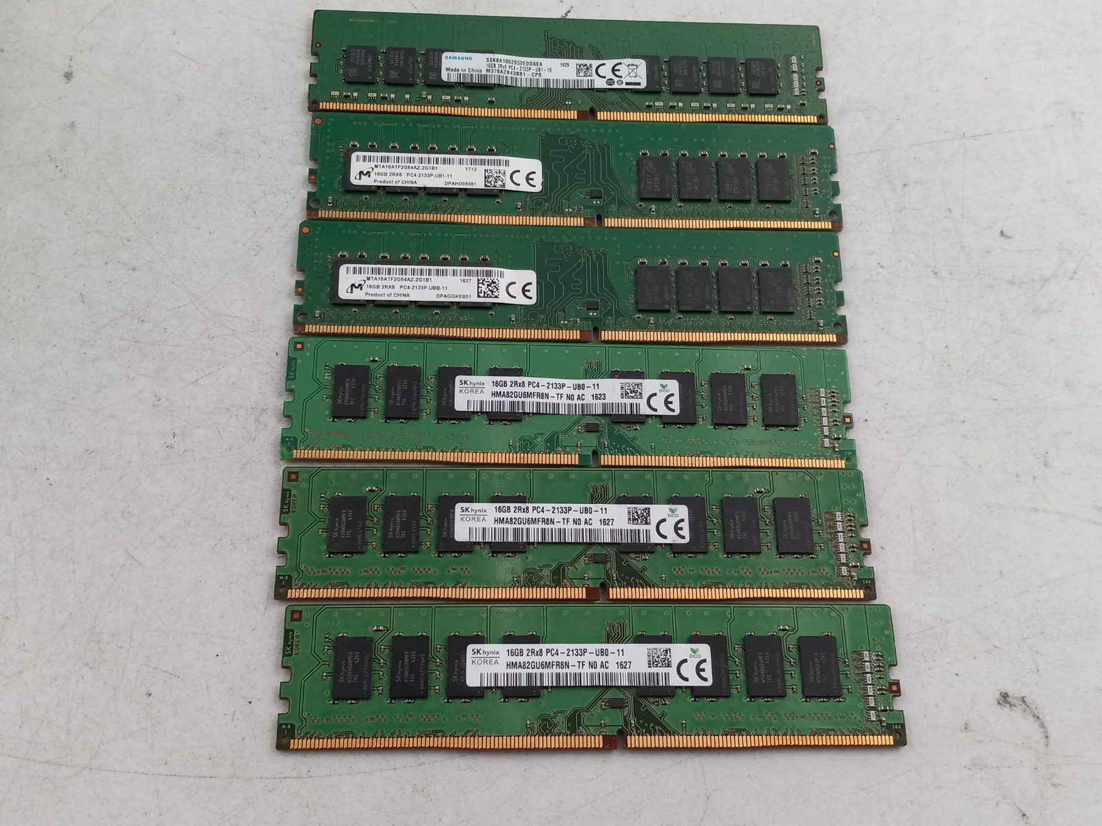 LOT OF 6 MIX BRAND 16GB (6X16GB) PC4-2133P DESKTOP RAM (MM739)