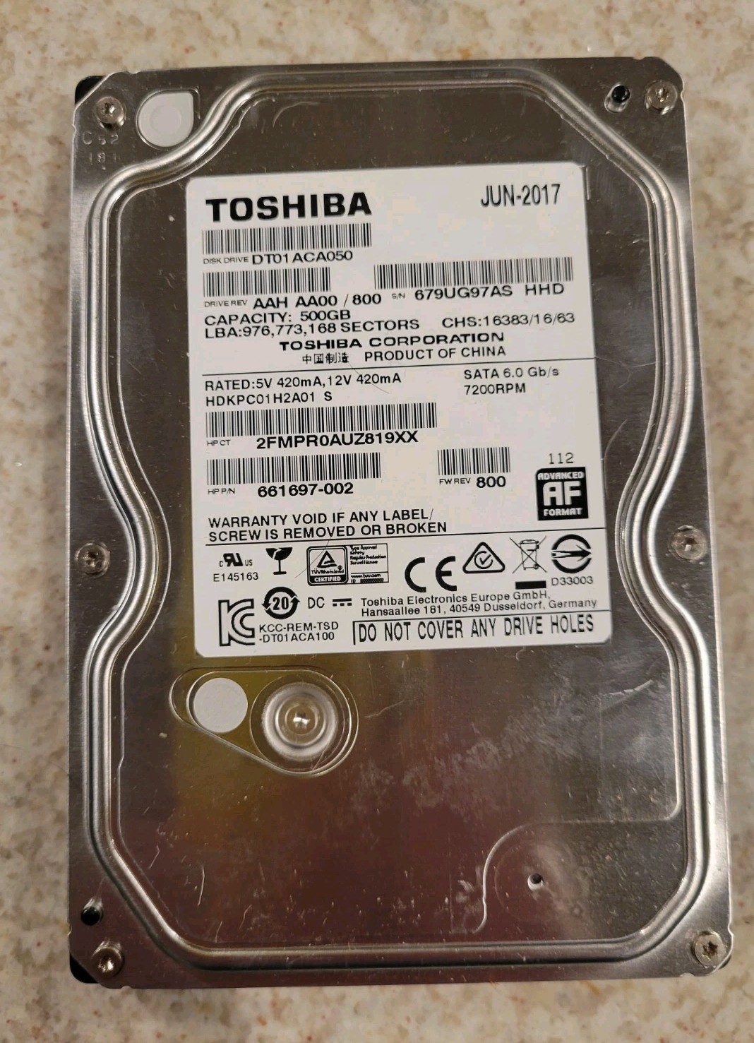 Toshiba MK5059GSXP 500GB 8MB 2.5" SATA 3.0Gb/s 5400RPM Laptop Hard Drive HDD