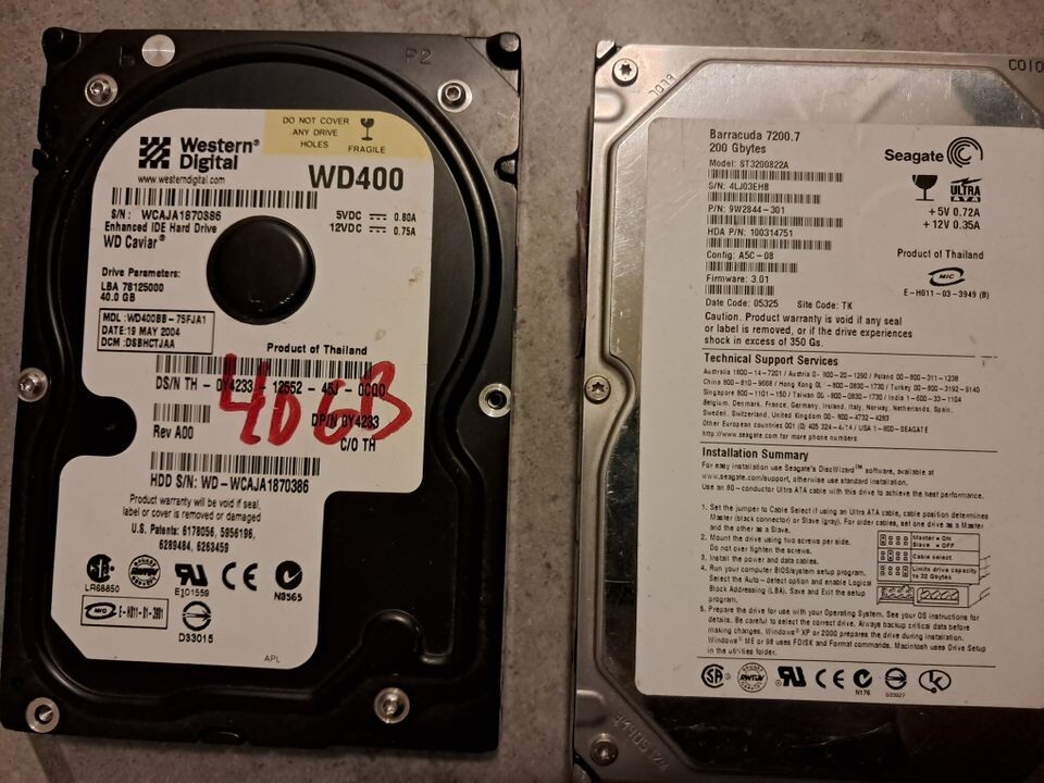 Used IDE Harddrives WD400 & Seagate ST3200822A