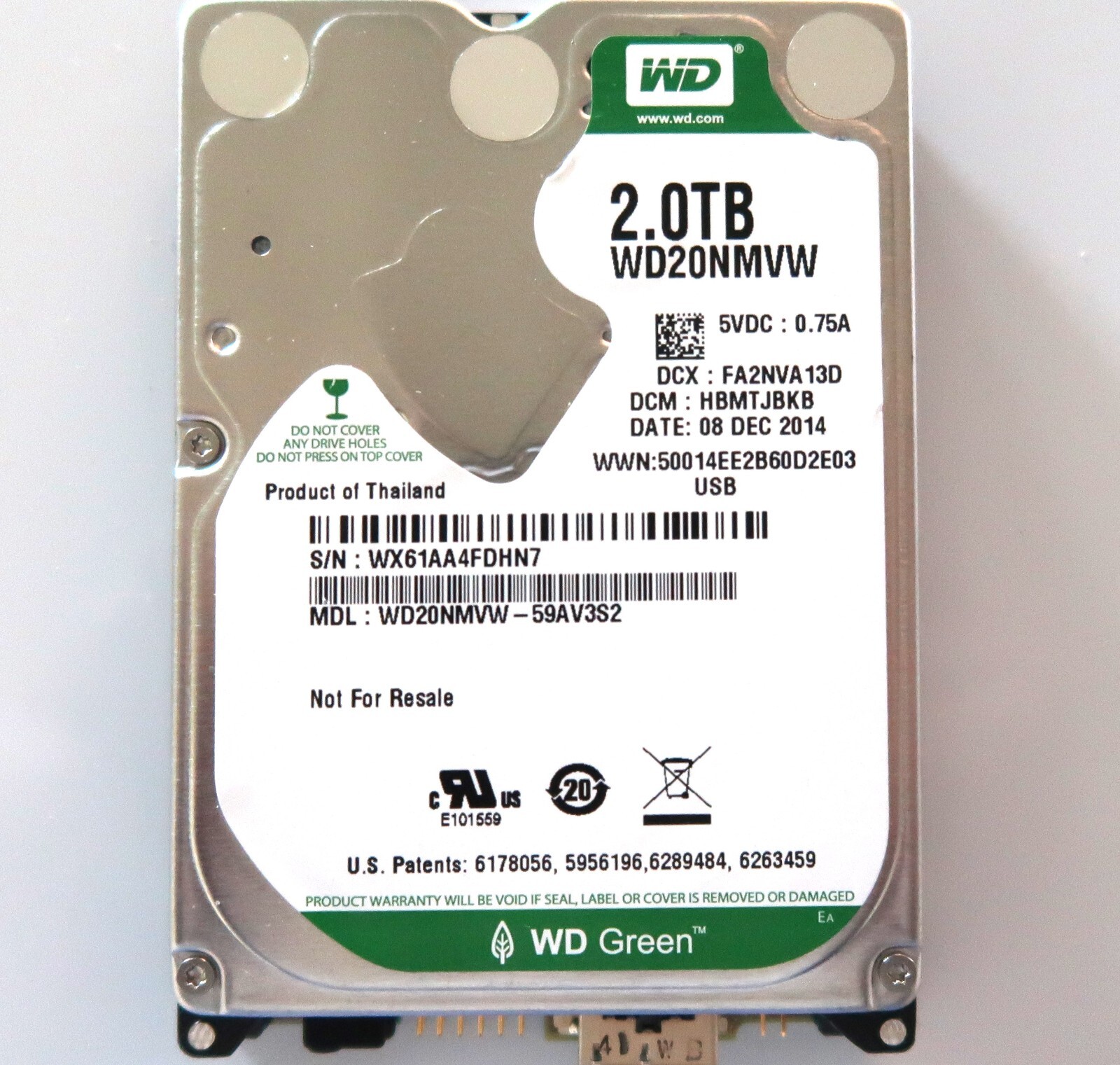 Western Digital WD20NMVW-59AV3S2 HBMTJBKB (WX61) Thailand 2.0TB USB 08DEC2014