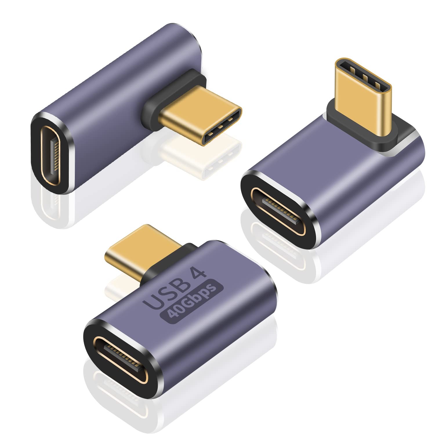Poyiccot USB C 90 Degree Adapter 3 Style,100W Charging, 40Gbps Data, Black 