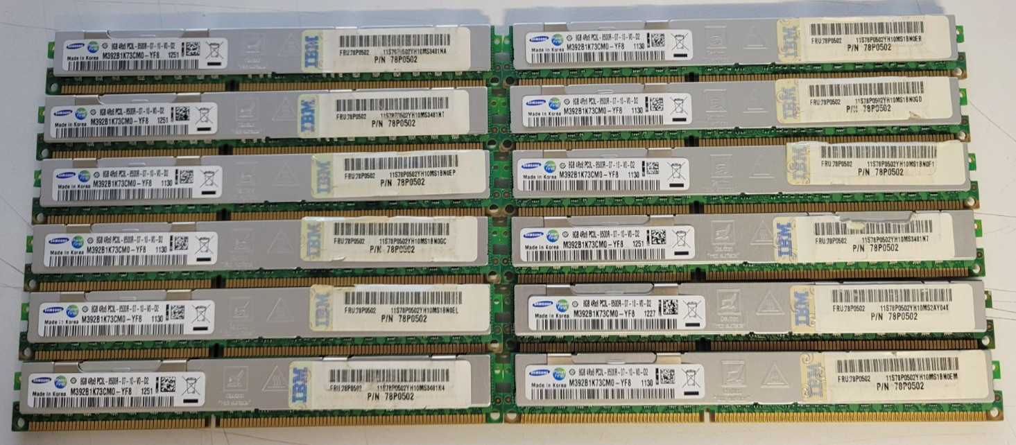 *Lot of 12* Samsung 8GB 4Rx8 PC3L-8500R RDIMM Server Memory RAM M392B1K73CM0-YF8