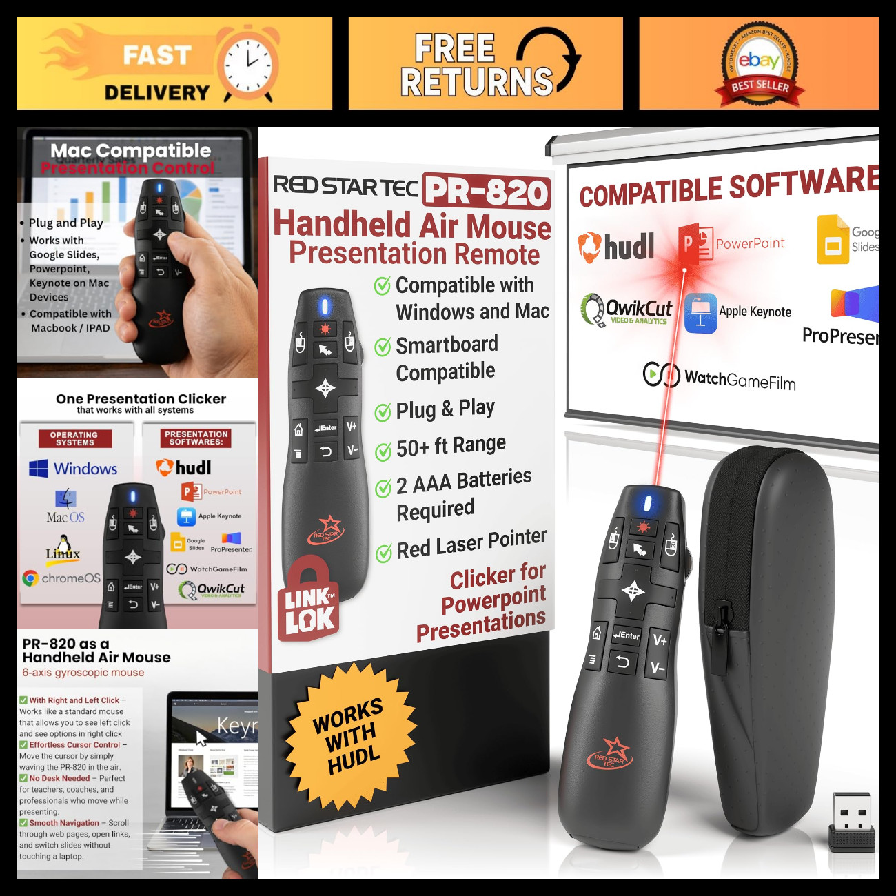 Wireless Air Mouse Presentation Clicker with Laser Pointer - Remote Control for