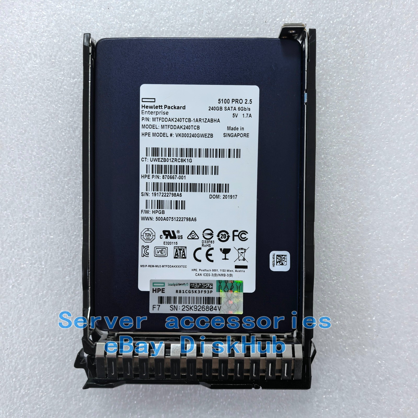 HPE  875503-B21 875652-001 240GB 6Gb/s SATA 2.5" RI SC DS G9/G10 Server SSD