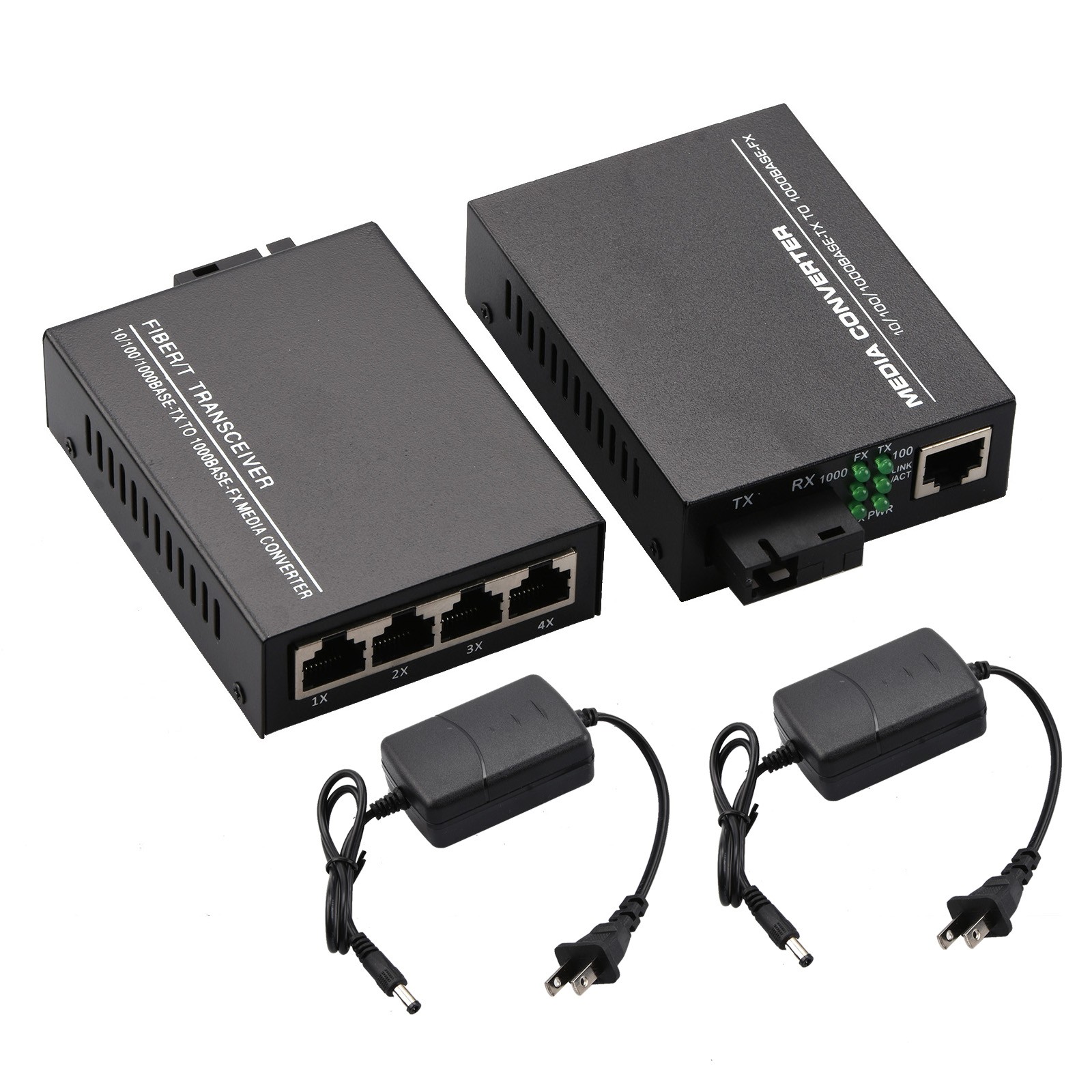 10/100/1000Mbps Single Mode 1&4 RJ45 Ethernet to Fiber Optic Media Converter j