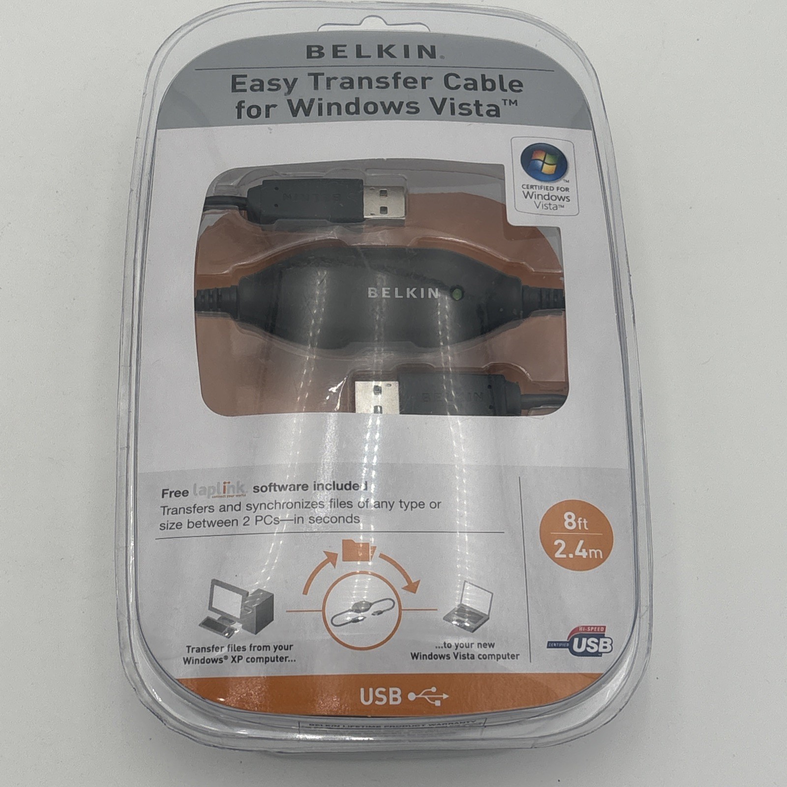 BELKIN EASY TRANSFER CABLE LAPTOP PC COMPUTER USB to USB SYNC FILES, NEW FACTORY