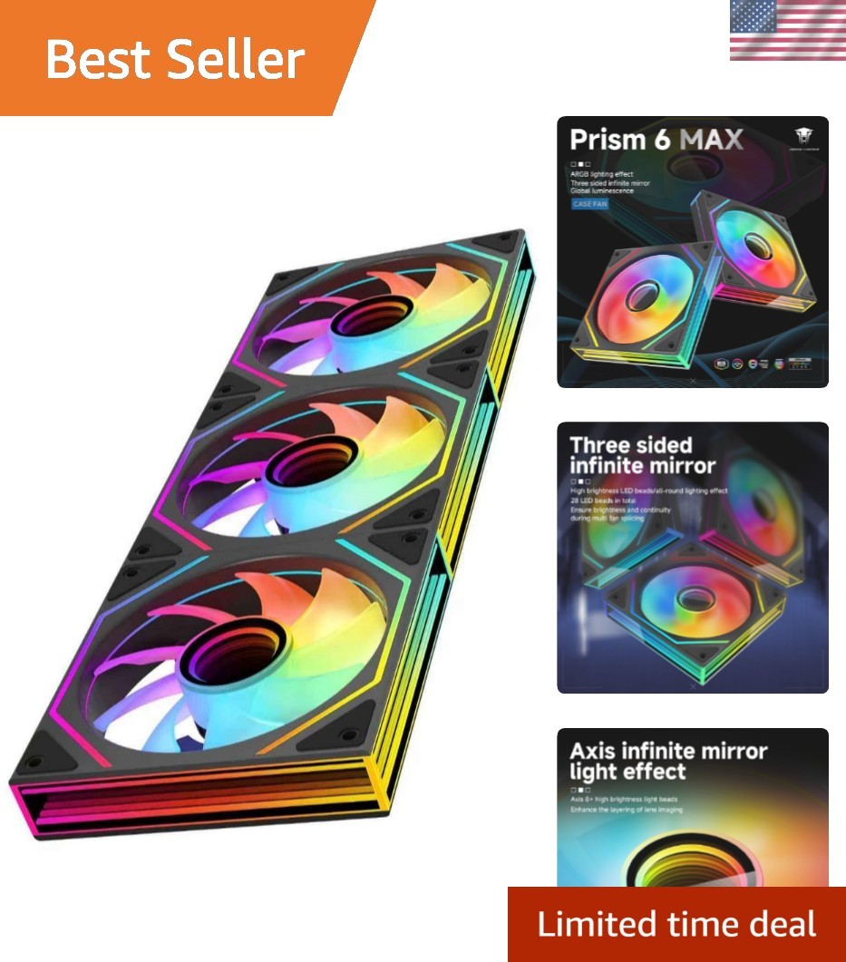 Prism6 MAX X3 120mm ARGB PC Case Fan - 3-Sided Infinite Mirror & Axis Infinit...