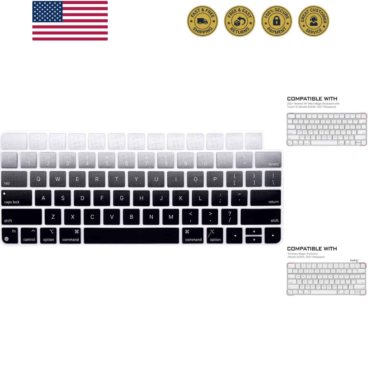 Silicone Keyboard Cover for iMac 24 Inch 2021 Magic Keyboard with Touch ID A2...