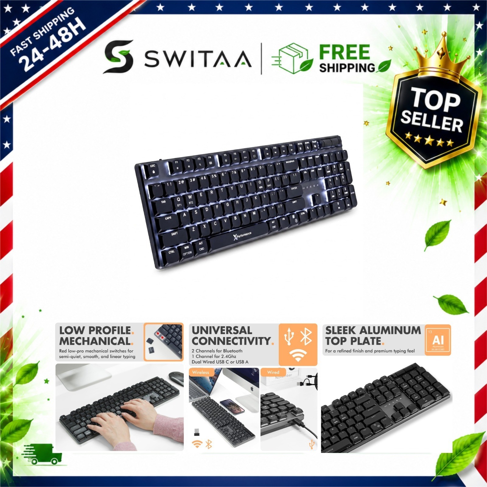 X9 Slim Wireless Mechanical Keyboard Low Profile Red Switches Full Size Backlit