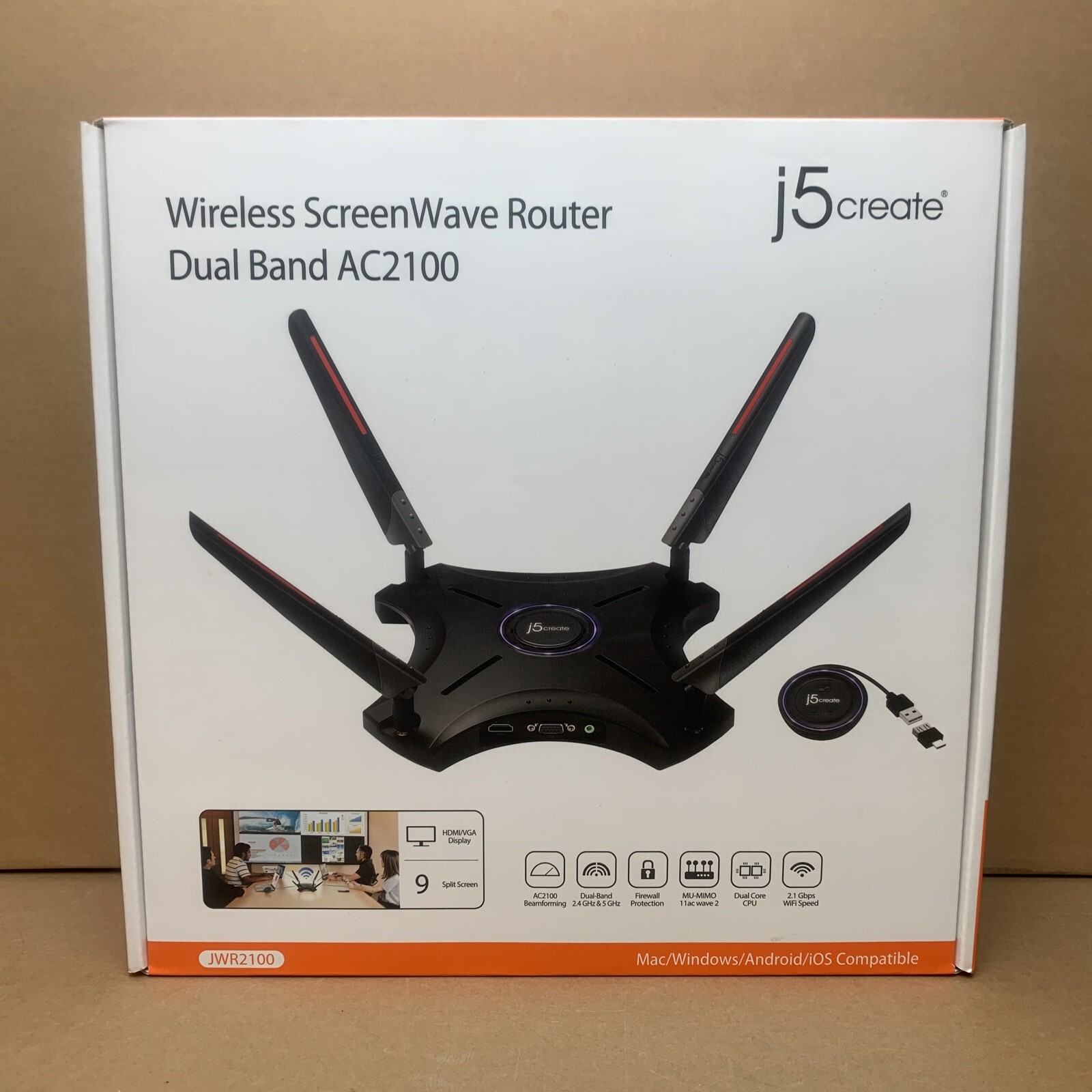 J5 Create - Wireless ScreenWave Router Dual Band AC2100 - HDMI/VGR - JWR2100