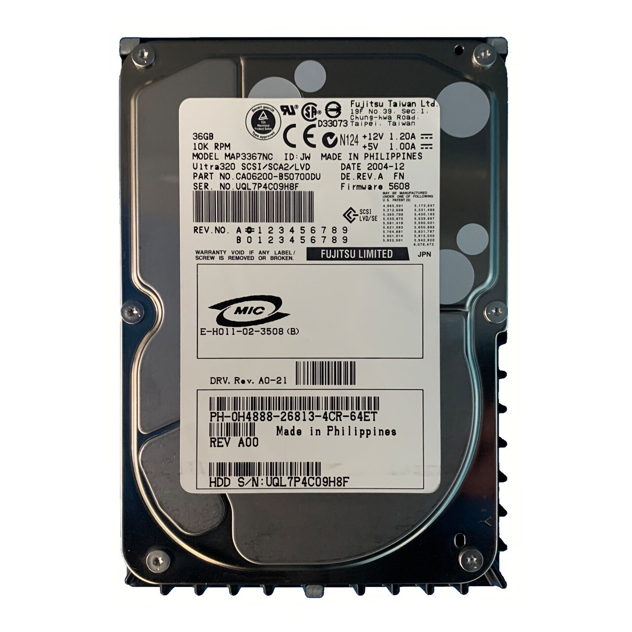 Dell H4888 36GB U320 10K 80Pin Drive CA06200-B50700DU MAP3367NC