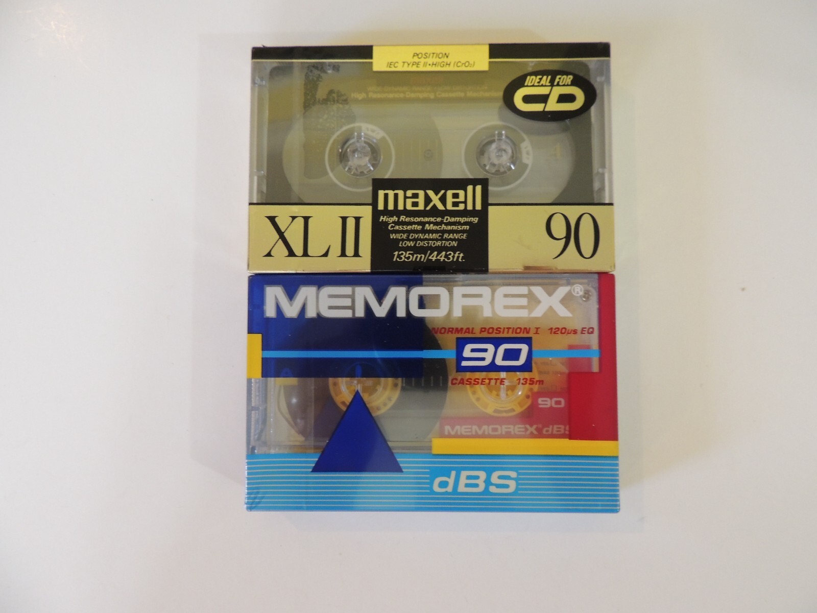 lot of 2 Memorex Maxell XL II 90 minute cassettes 135 mm  new sealed