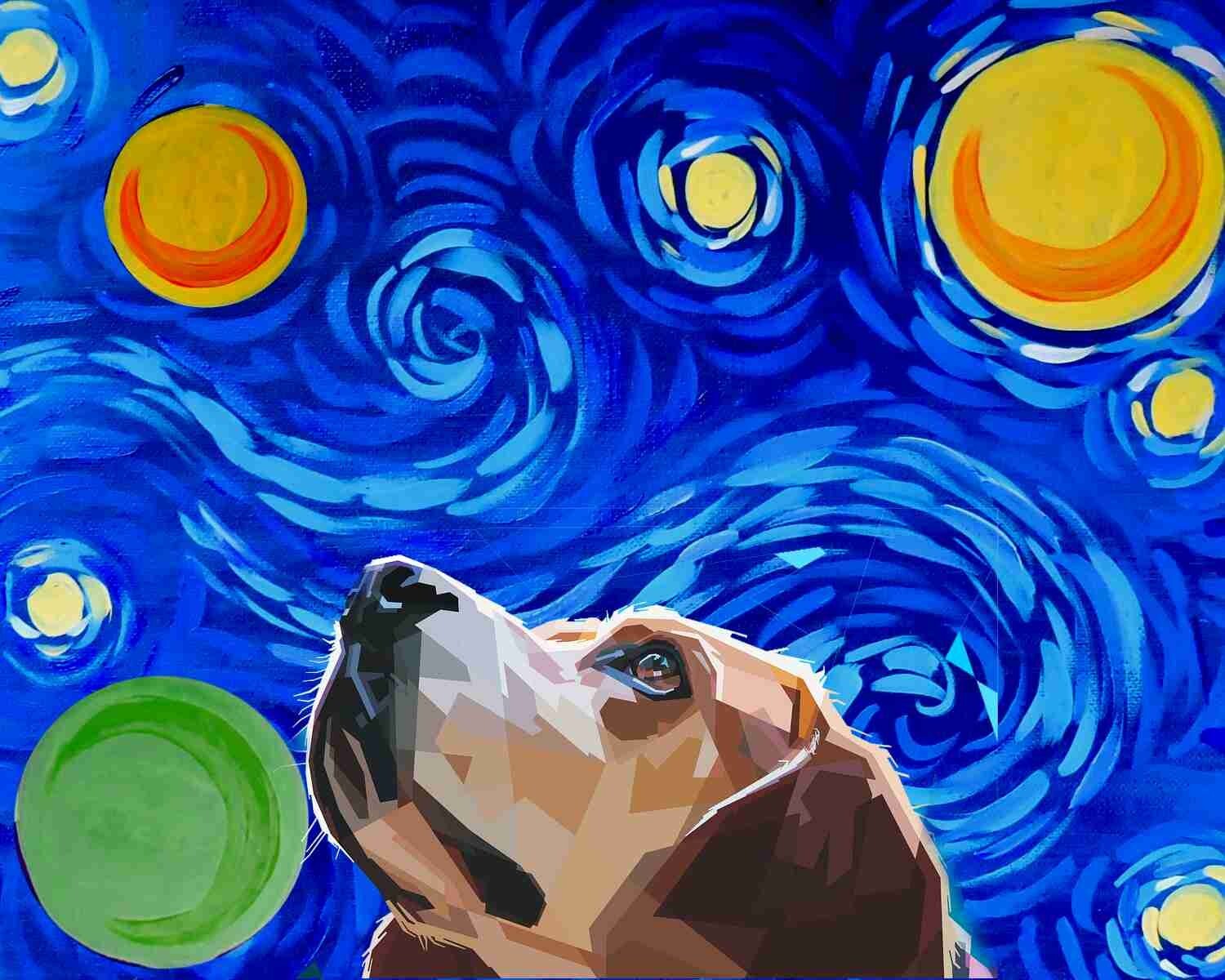 Starry Night Puppy Dog Cute Fantasy Art Mouse Pad Accessory 7 x 9 Mousepad