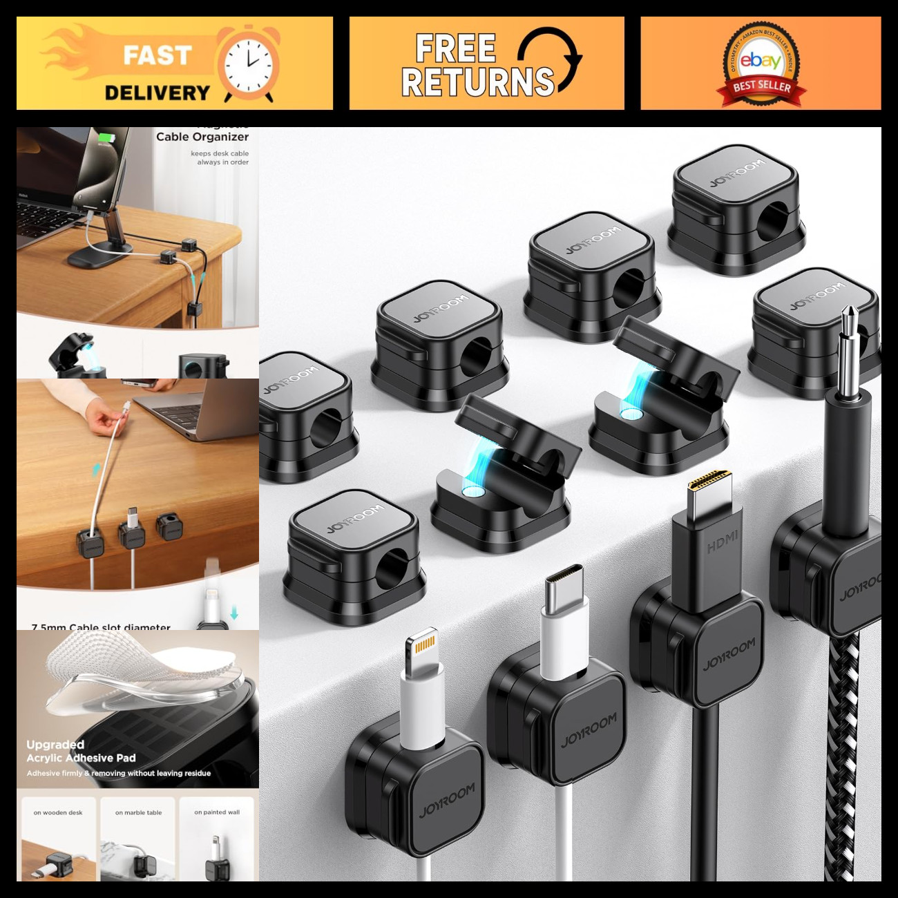 12 Pack Magnetic Cable Clips - Adhesive Cord Organizer for Wire Management