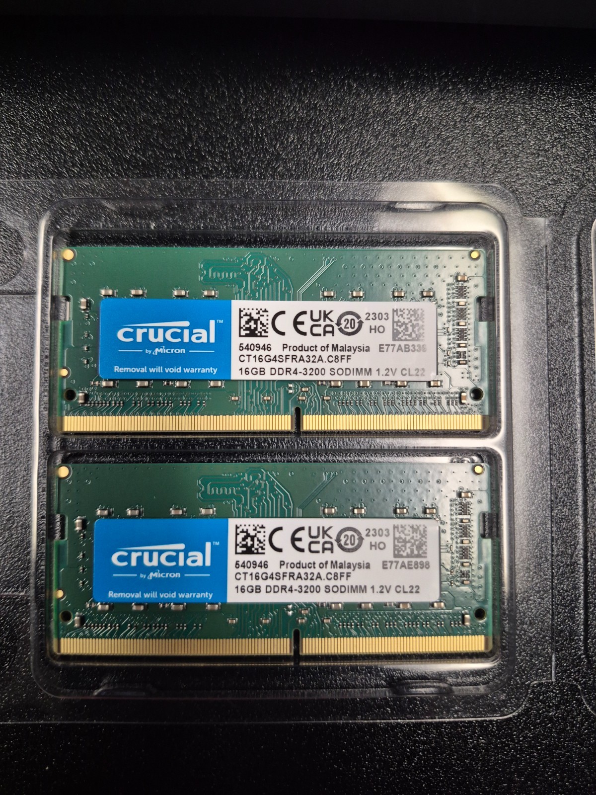 Crucial 32GB Kit (2x16GB) DDR4-3200 PC4-25600 SODIMM Laptop RAM CT16G4SFRA32A