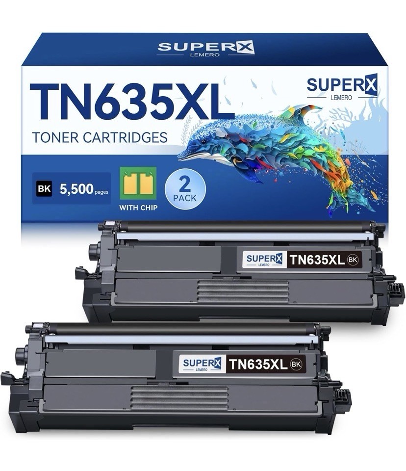 Compatible Black Toner Cartridge Replacement for Brother TN635XL – 2-Pack