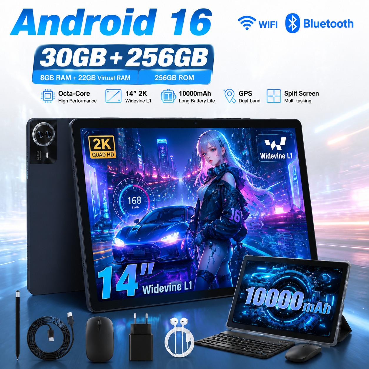14" Android 16 Wi-Fi Tablet 30GB RAM 256GB ROM 10000mAh Octa-Core YouTube Google