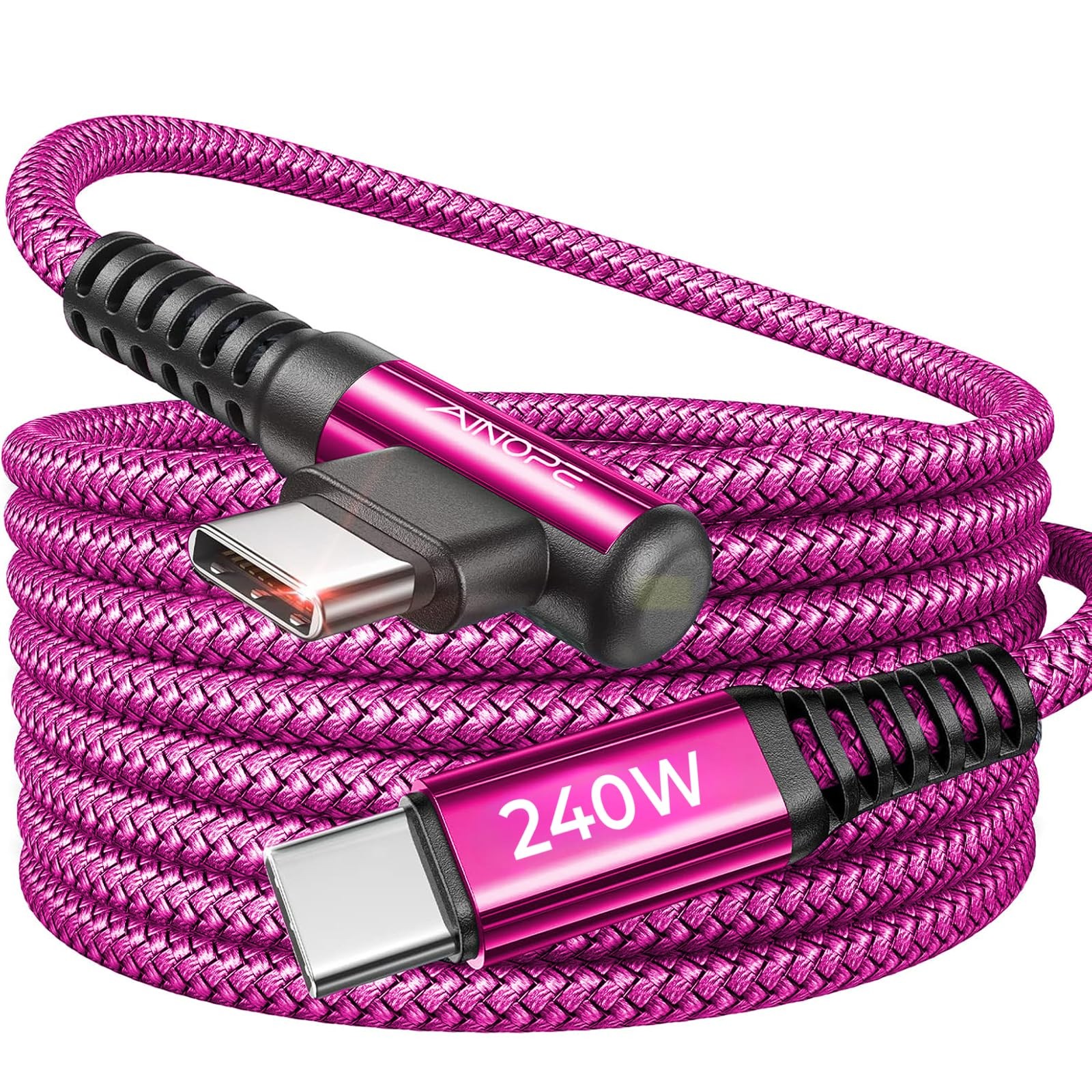 AINOPE 240W USB C to C Cable Fast Charging 15FT,Right Angle 15FT, Pink 