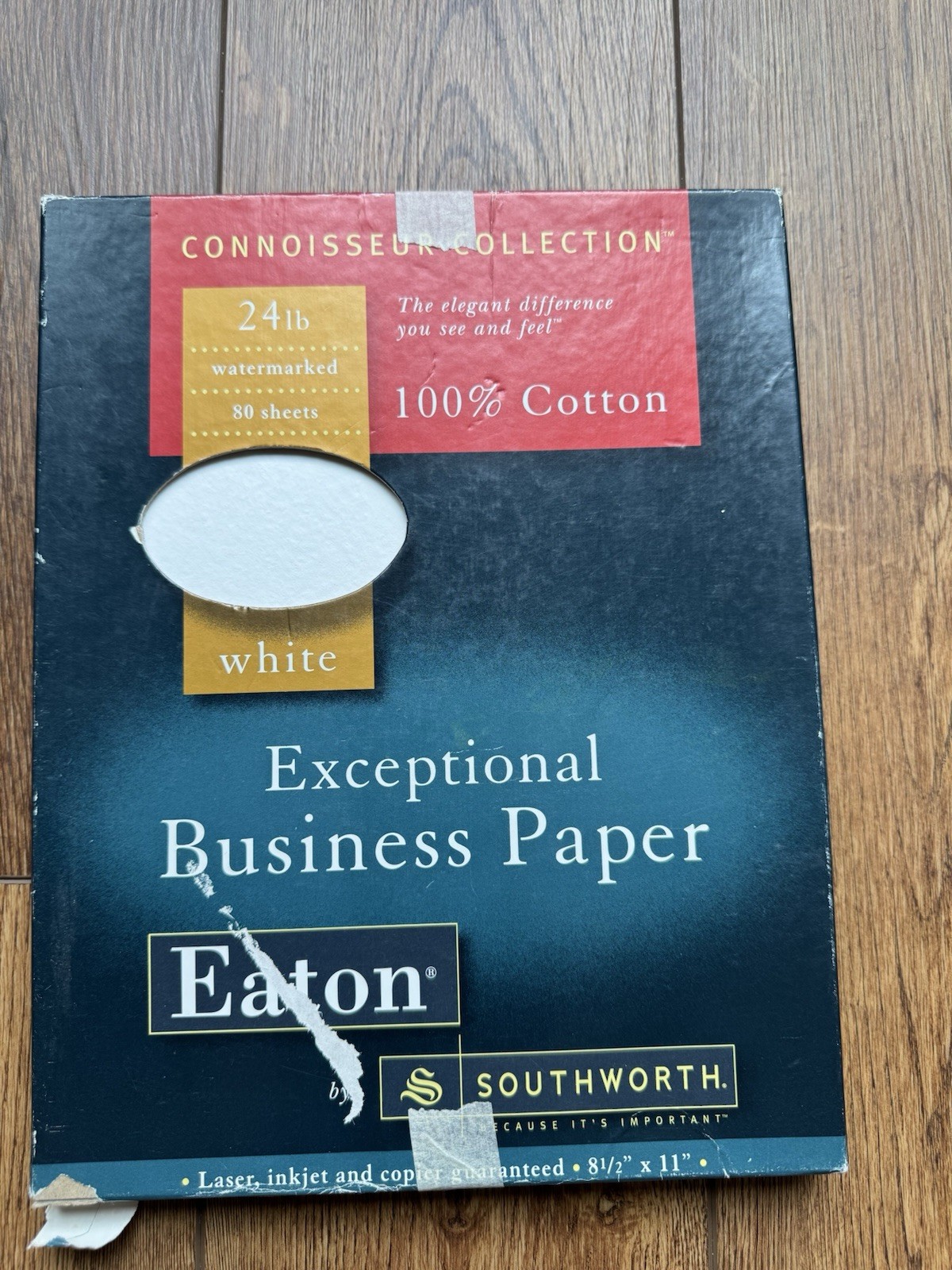 Eaton Business Paper 100% Cotton White Connoisseur 8.5x11 in. Watermarked 24 Lb