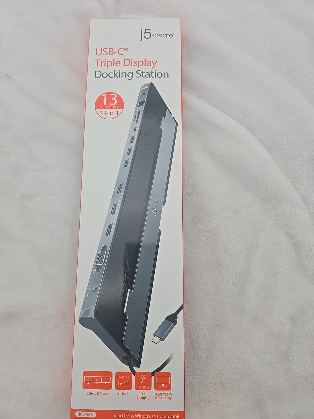 J5create JCD543 USB-C DOCK STATION TRIPLE DISPLAY for MAC & PC 13 Functions NEW