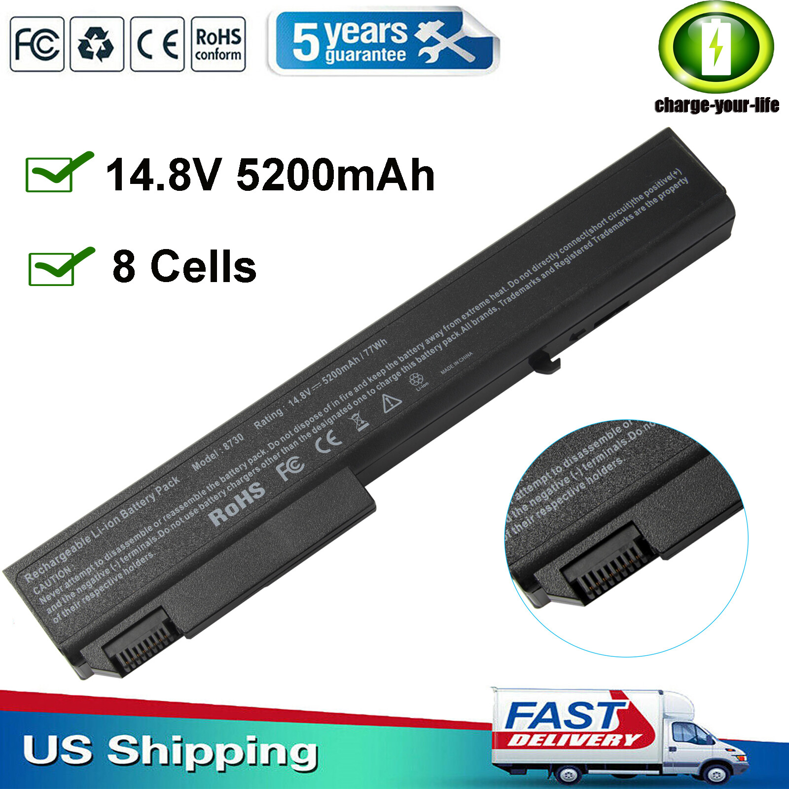 Battery for HP EliteBook 8530p 8540p 8540w 8730p 8740w 458274-421 493976-001 NEW