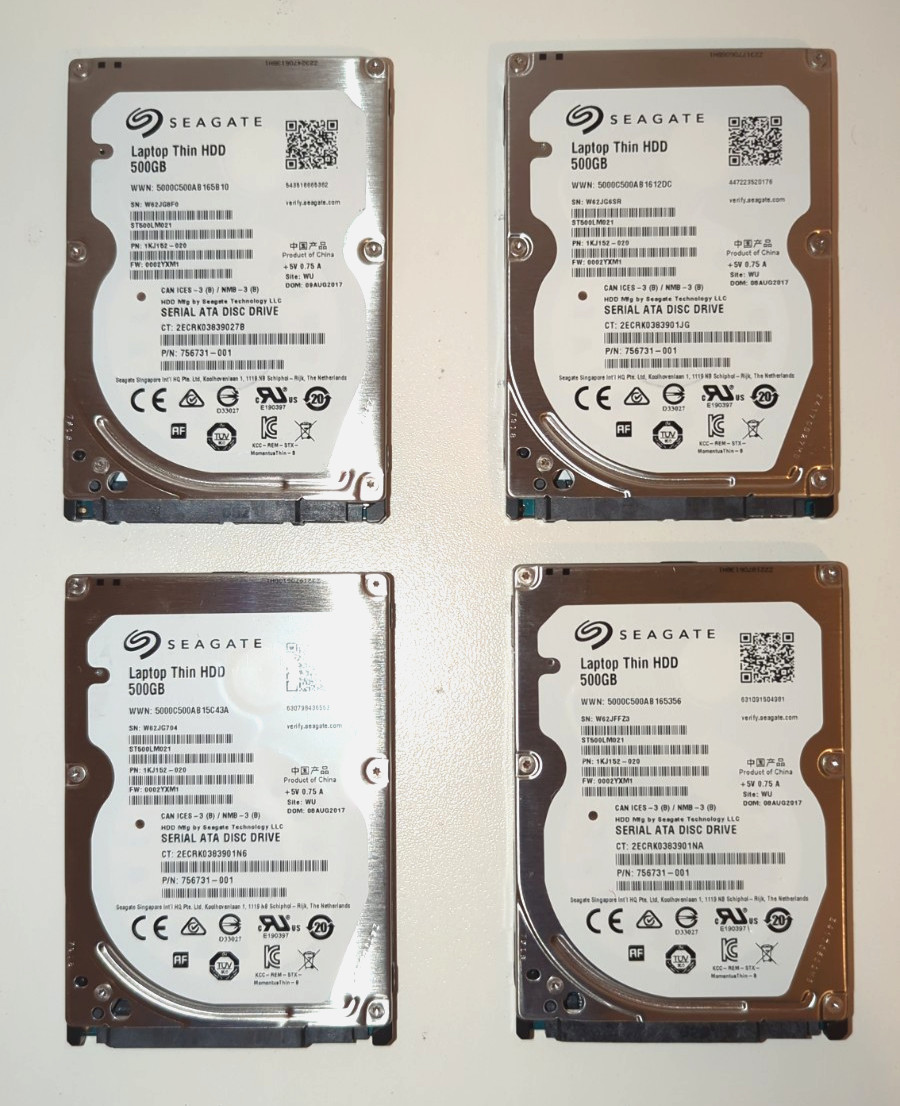 (Lot of 4) Seagate Laptop Thin HDD 500GB ST500LM021 ~50K Power On Hours