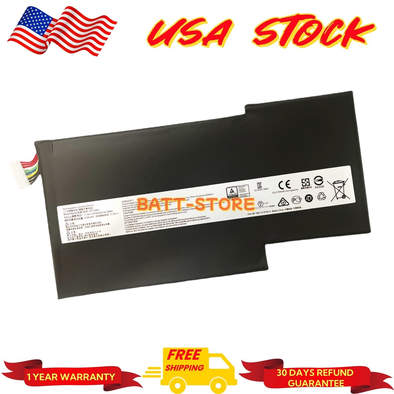 BTY-M6J ORIGINAL Battery for MSI MS-16K2 MS-16K4 MS-17B1 MS-17B4 MS-17B7 GS73VR