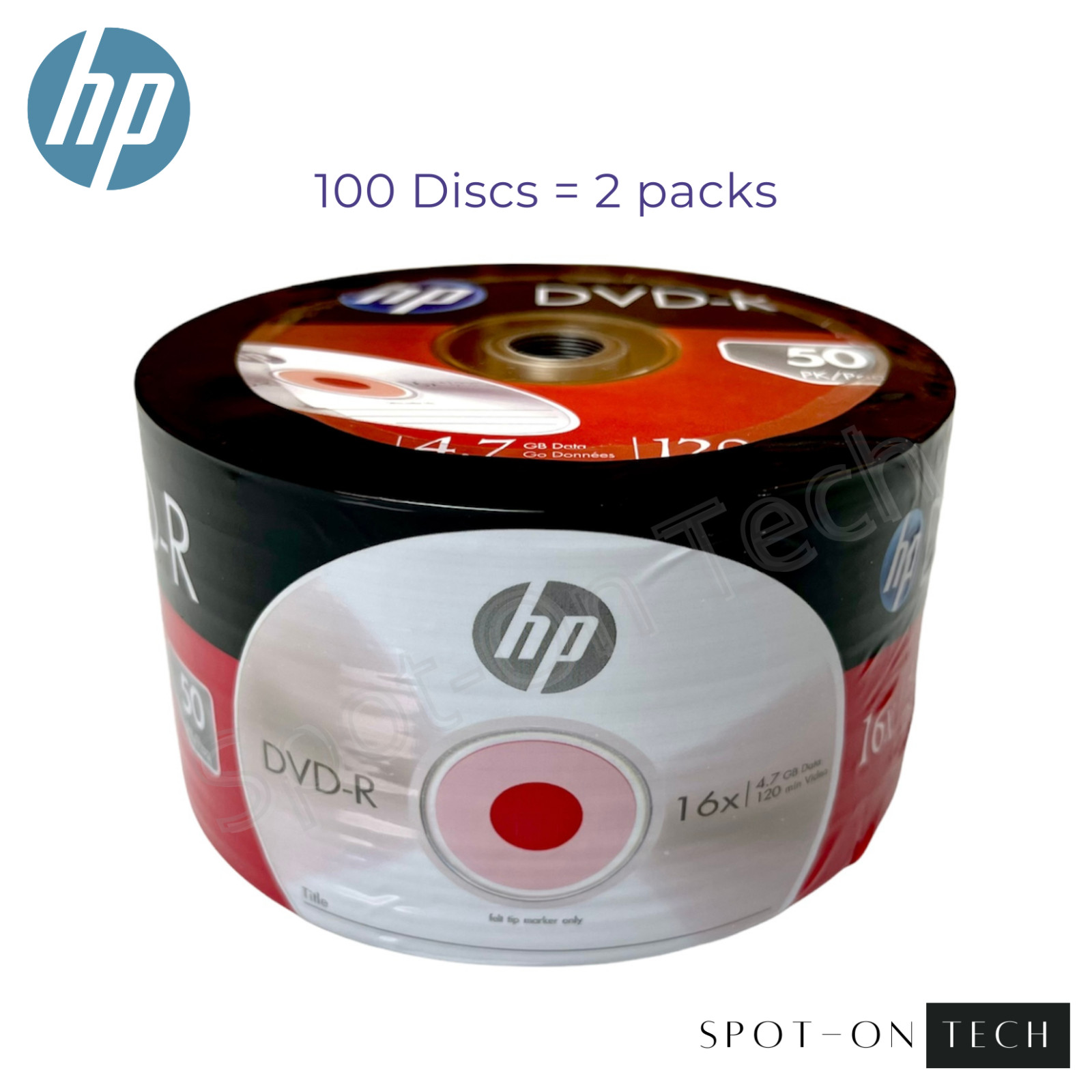100 HP DVD DVD-R Logo Disc 16X Blank media 4.7GB/120Min 2pk of 50 -SAME DAY SHIP