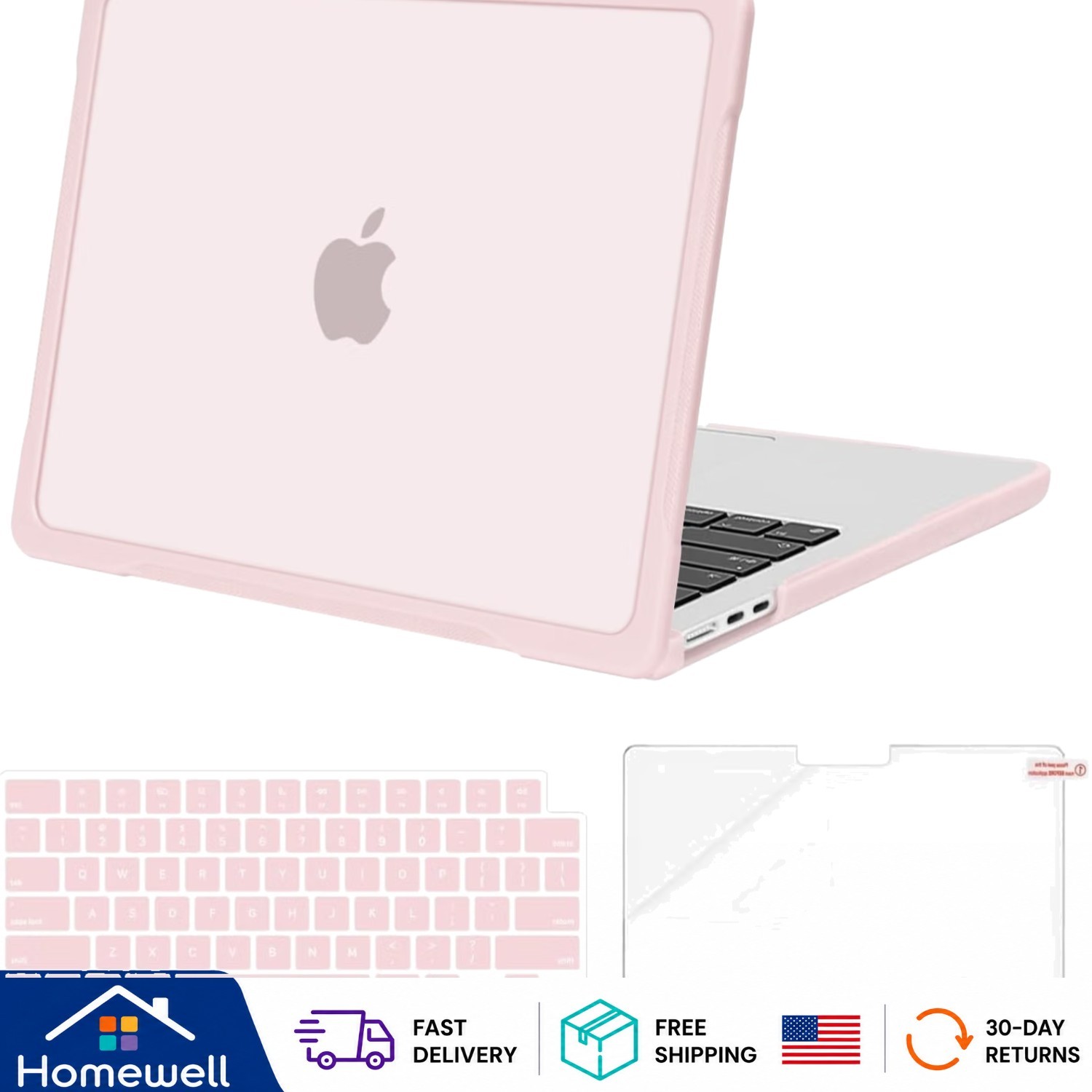 Elegant Chalk Pink Case for MacBook Air 13 Inch with TPU Bumper & Keyboard Cover