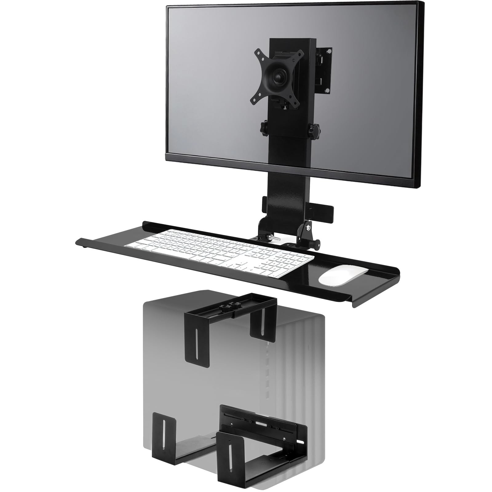 Monitor Wall Mount with Keyboard Tray and PC Wall Mount Set, Satin Black