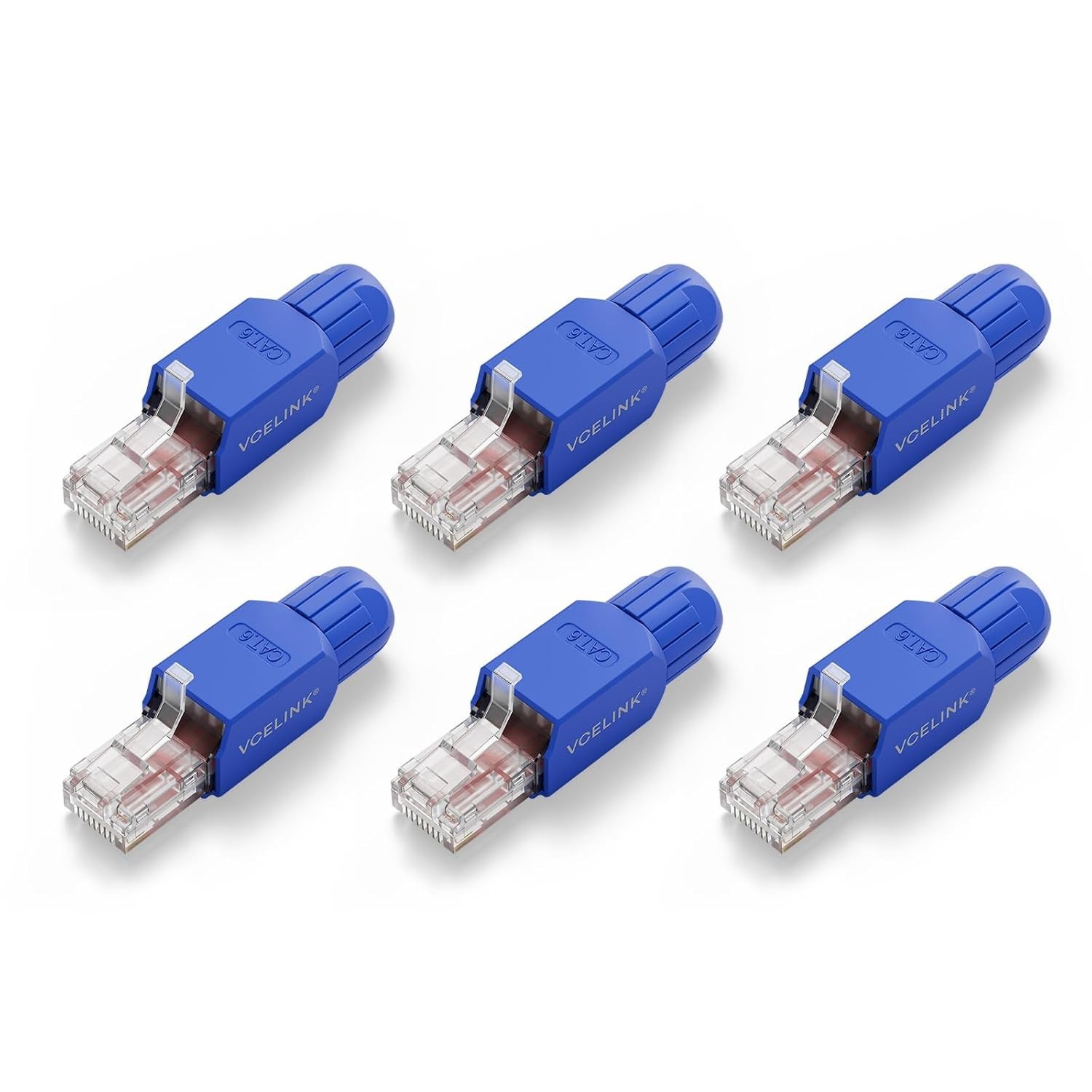 High-Speed Cat6A Tool-Free RJ45 Connectors 6-Pack - Ideal for Home & Office