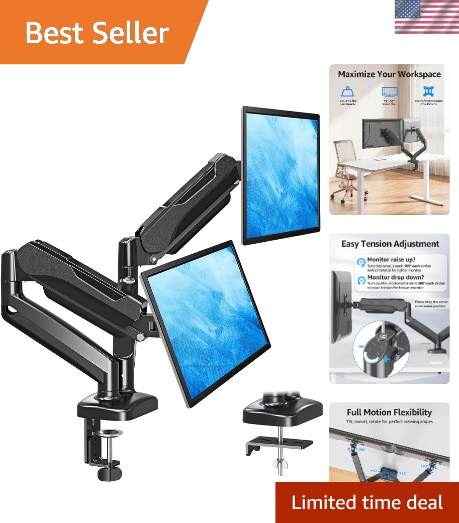 Professional Dual Monitor Arm Mount - Height Adjustable & Cable Managed Solution