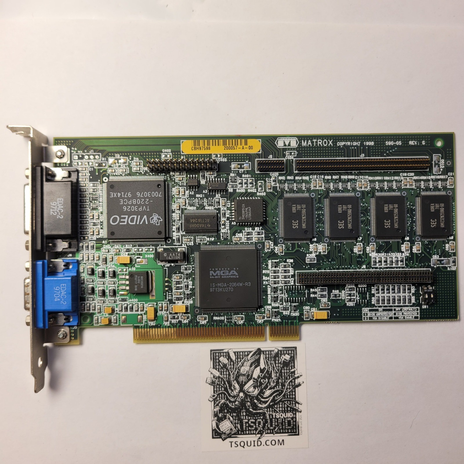 Matrox Video Card MGA-MIL/4BN Millennium II 4MB PCI MGA-2164W-R3 Vintage