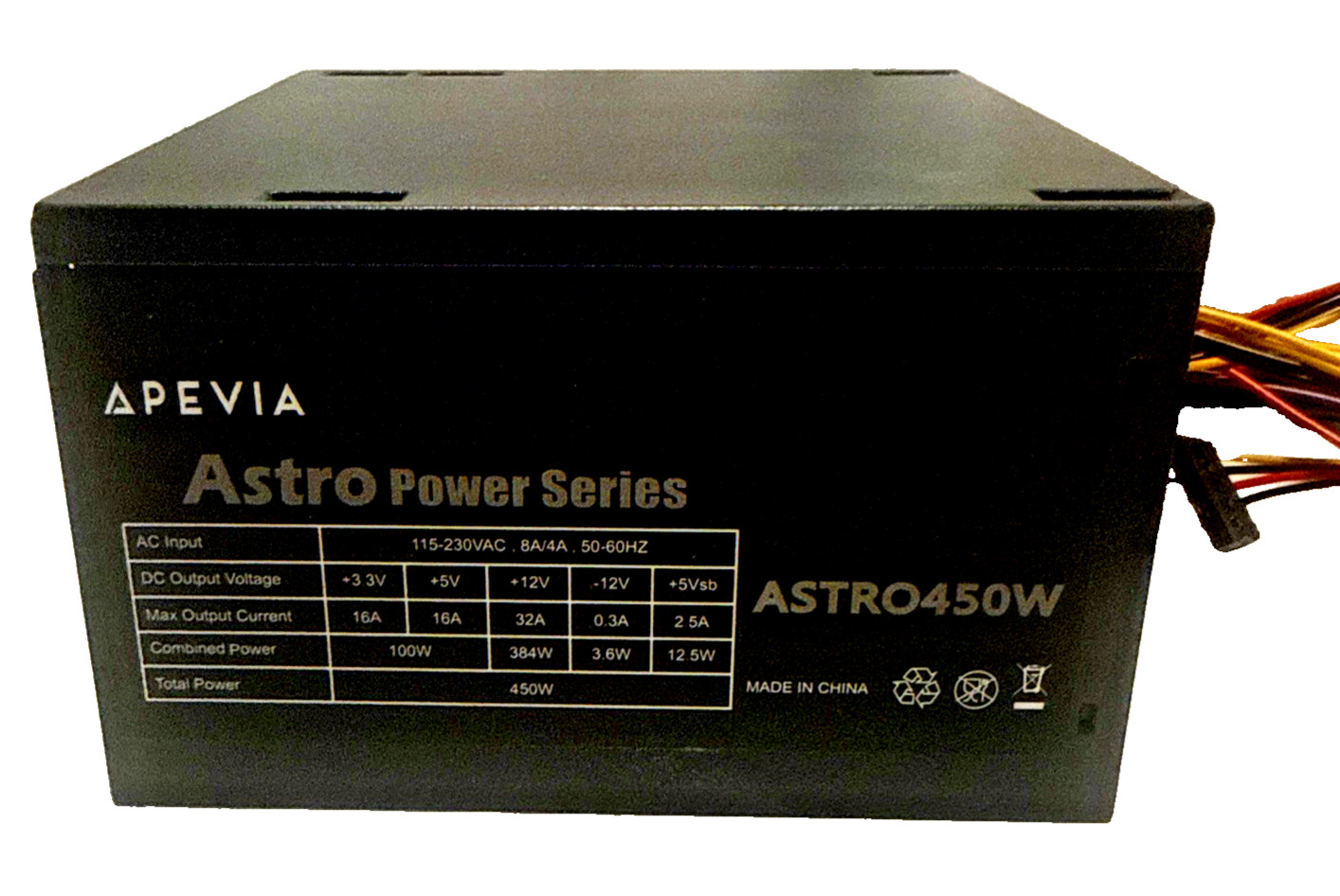 Apevia Astro450W 450W ATX Power Supply PSU 20+4 Pin SATA Molex PCIe Tested