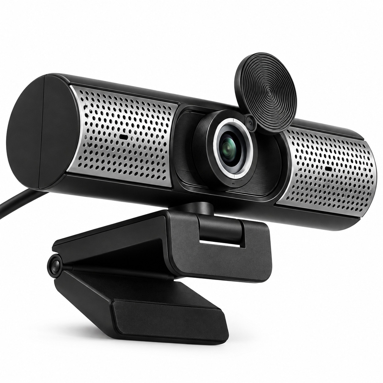2K HD Webcam with Microphone Dual Speakers Privacy Cover Tripod USB Plug & Play