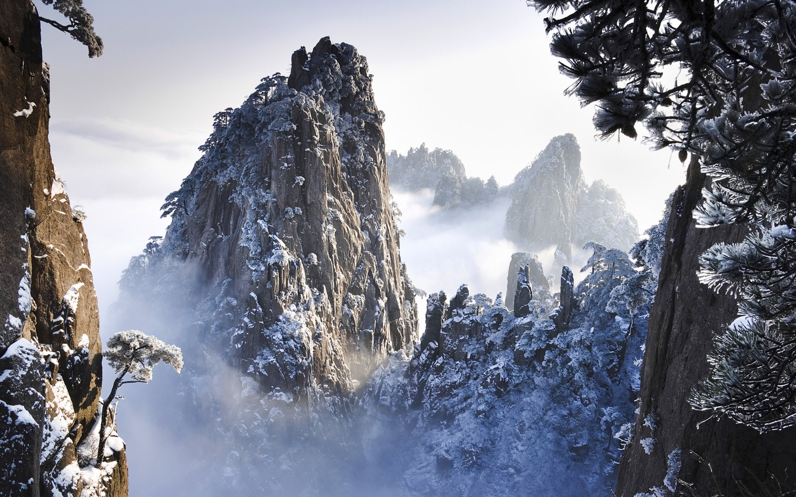 Landscape mountains winter frost huang shan china Custom Gaming Mat Desk